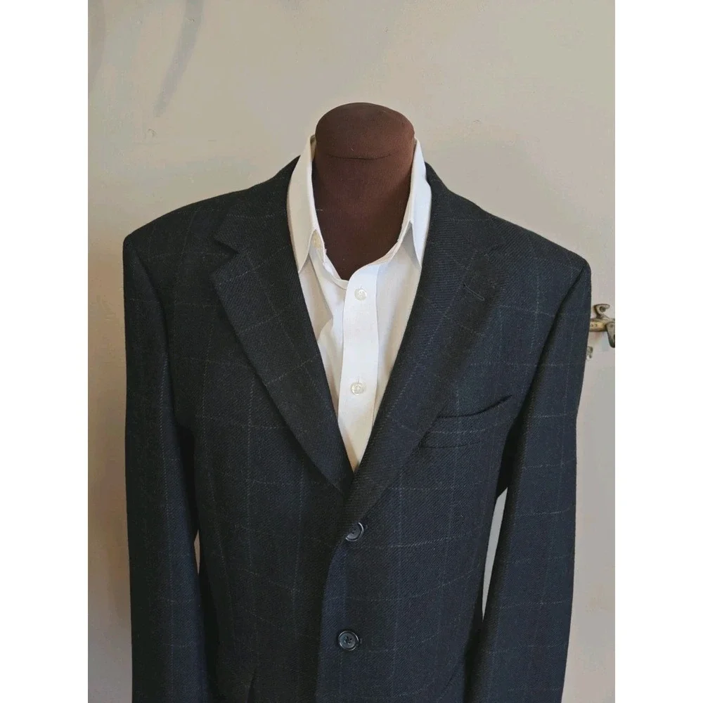 Jos A Bank Mens 41R Navy Windowpane Wool Sports Coat 3 Button Blazer Regular